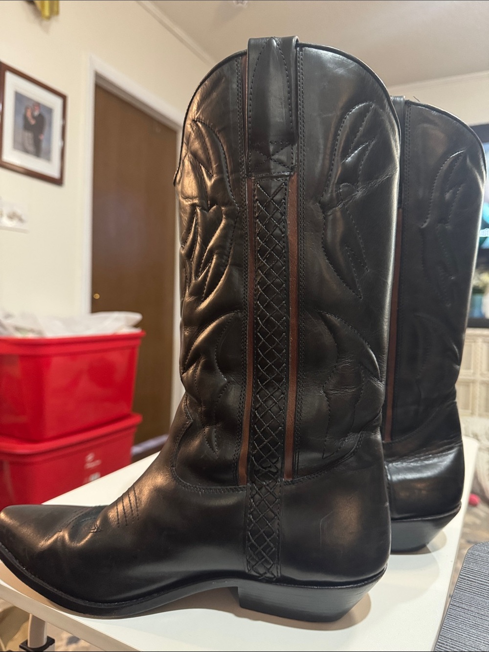 Cole Haan Black Western Cowboy Boots with Brown Accents